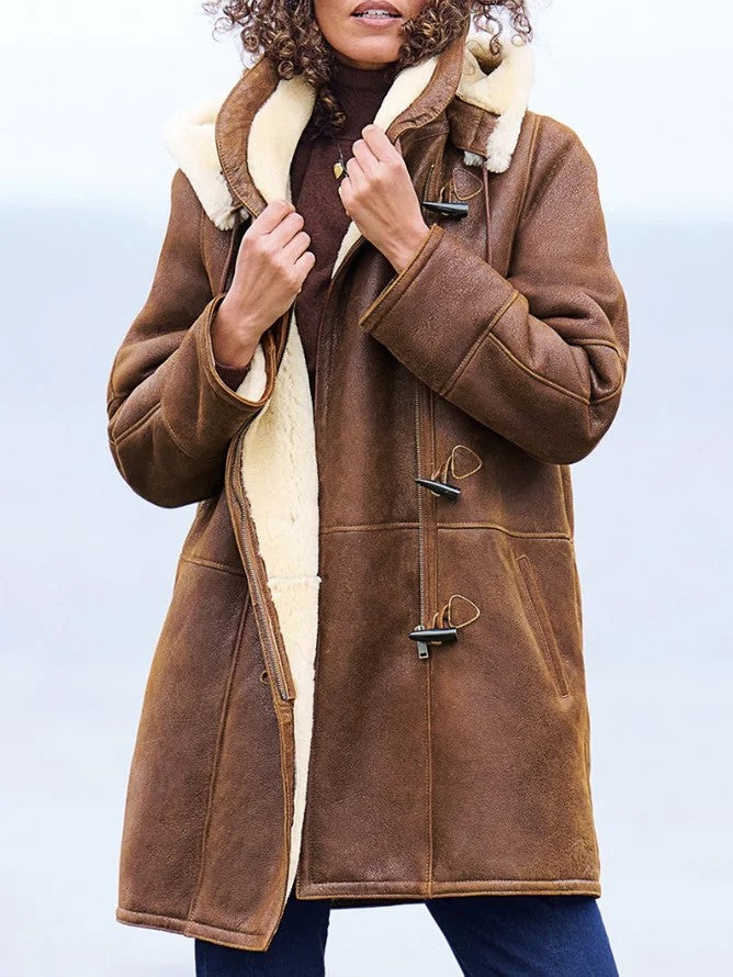 Women's Vintage Winter Coat with Faux Fur Lining